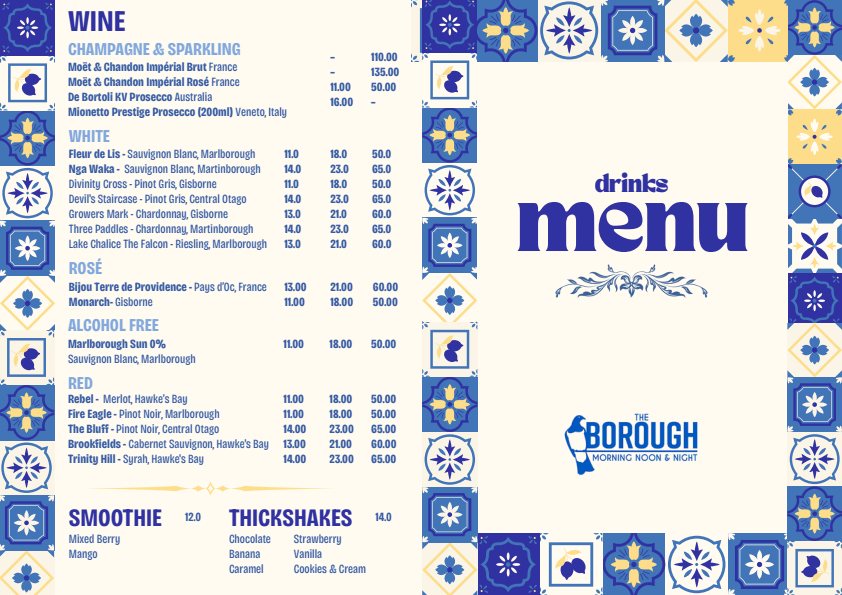 Drinks menu — page 1